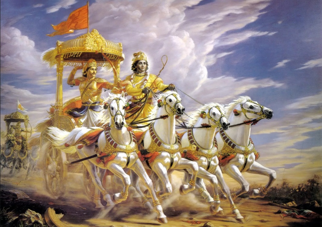 -1200 г. до н.э. Кришна участвует в битве на Курукшетре как возничий колесницы царевича-лучника Арджуны