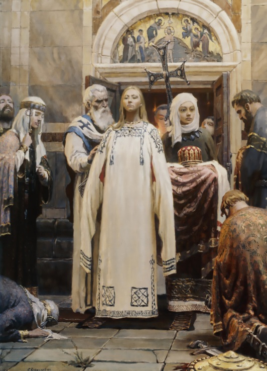 955 г. Ольга принимает Крещение, а Константин VII Багрянородный предлагает ей брак