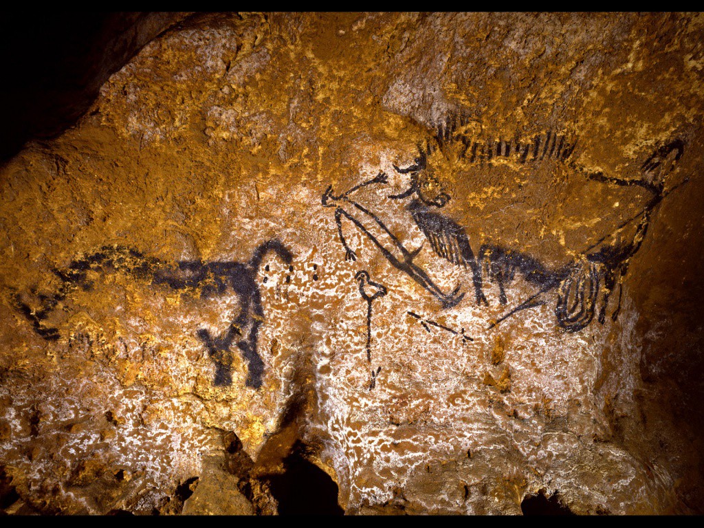 -18 000 г. до н.э. Кроманьонец рисовал животных и культовые изображения в тяжело доступной пещере Ласко (Франция)