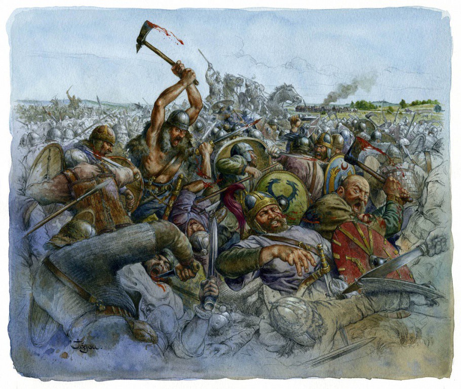 451 г. Аттила был остановлен в Галлии объединенной армией римлян, вестготов, аланов, бургундов и франков
