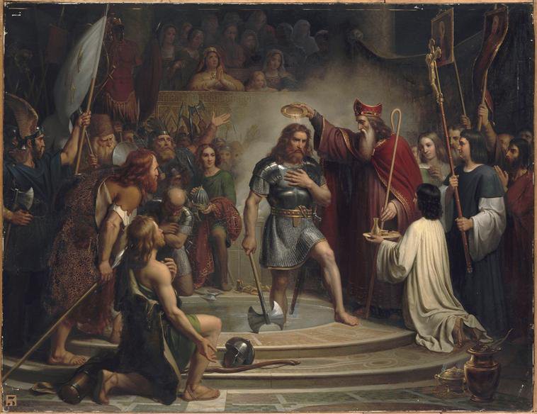 496 г. Хлодвиг I, правитель салических франков, принимает христианство в Реймсе