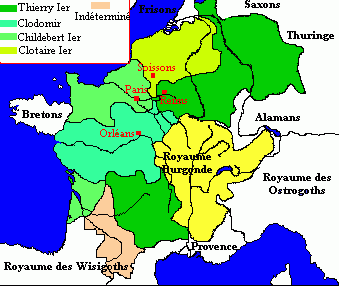 534 г. Хлотарь I с братьями присоединяет Бургундию к государству франков
